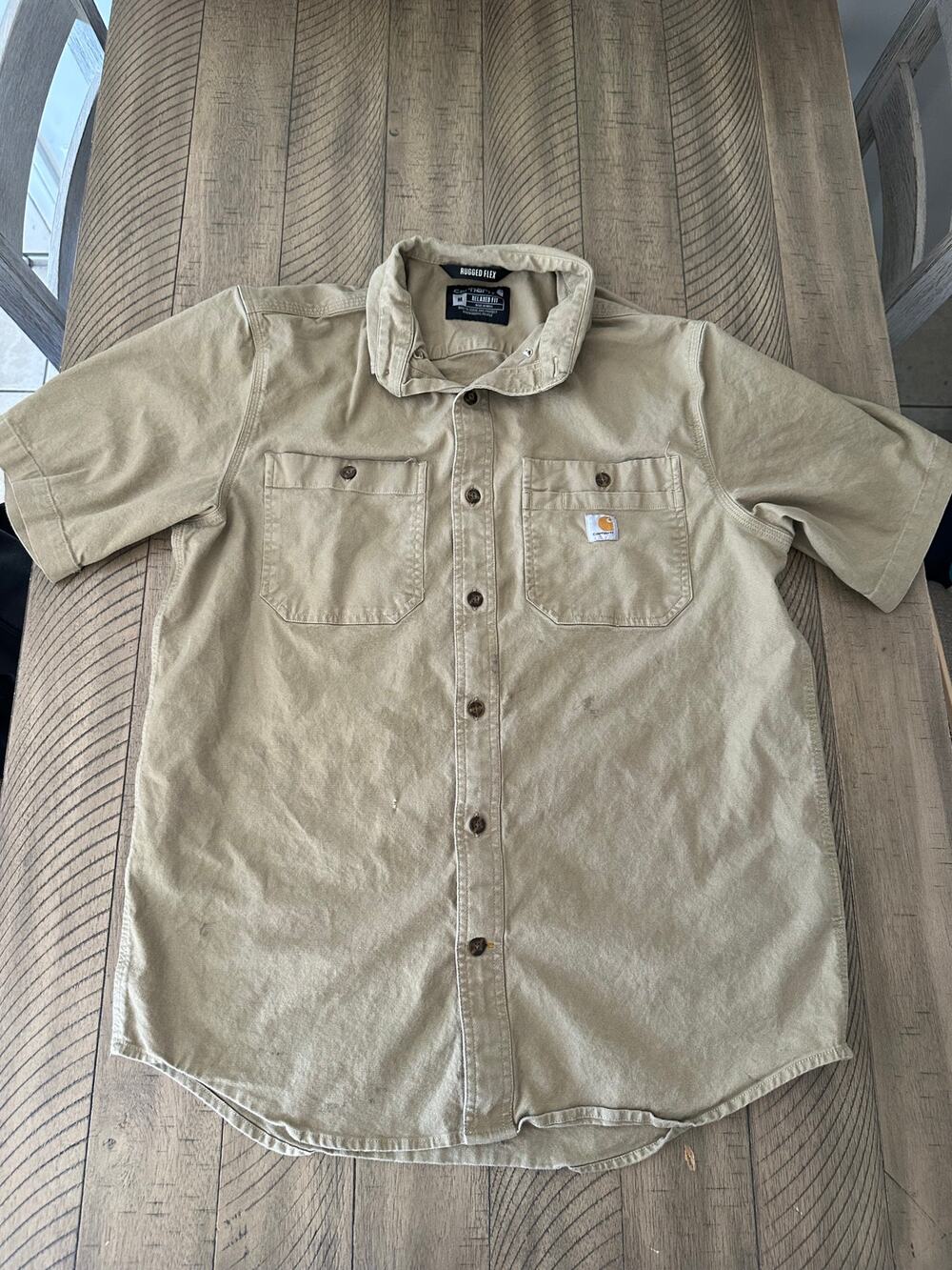 Carhartt Rugged Flex Short Sleeve Work Shirt Men's Medium Tan Defects